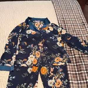 Floral Kids Pajamas - Blue and Orange
